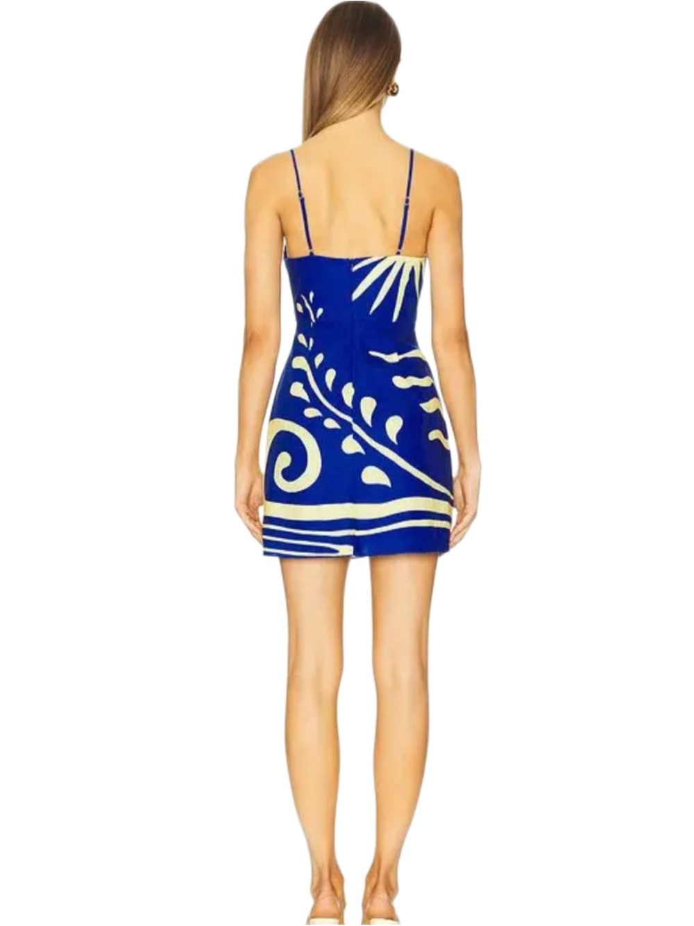 CALA DE LA CRUZ Lucca Linen Blue & Yellow Tropical Print Mini Dress Size Small - Picture 6 of 10